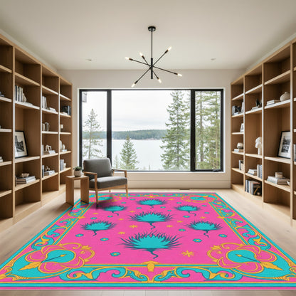 Hot Pink Teal Floral Garden Rug