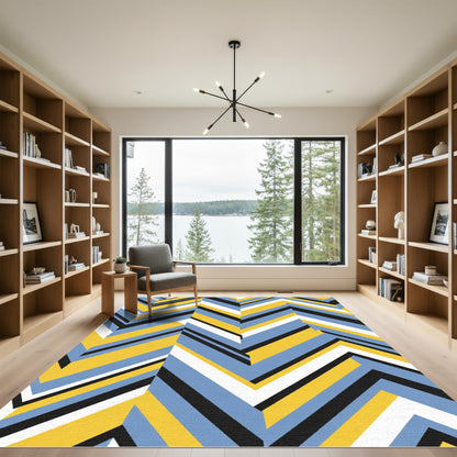 Geometric Chevron Blue Yellow Rug