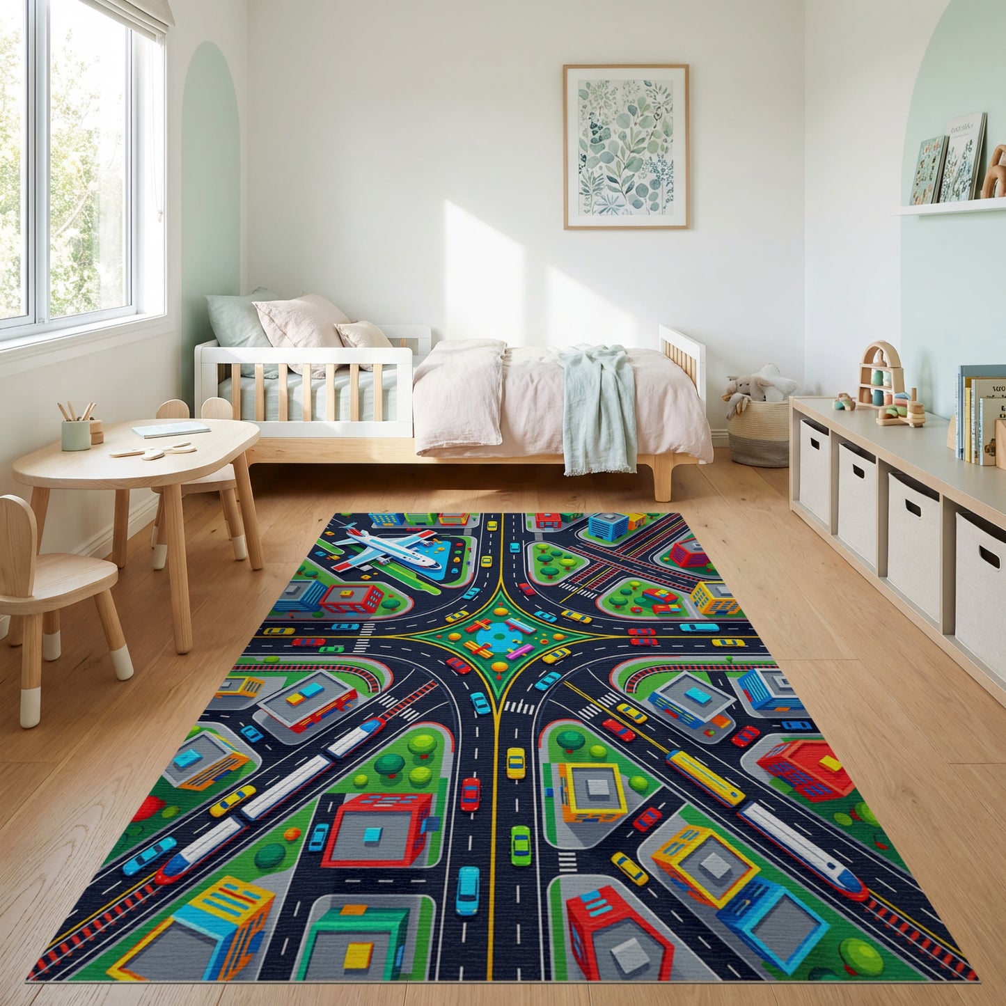 Vibrant Aerial City Traffic View Rug