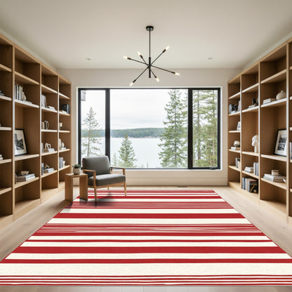 Crimson Cream Irregular Stripe Rug