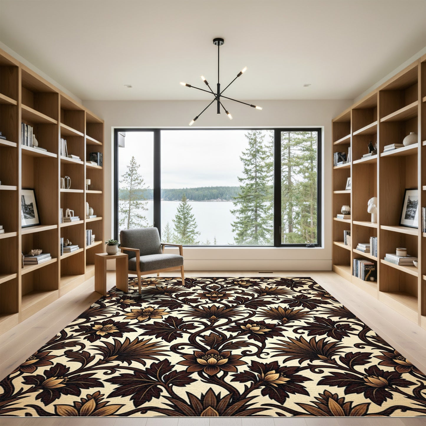 Golden Brown Victorian Botanical Swirl Rug