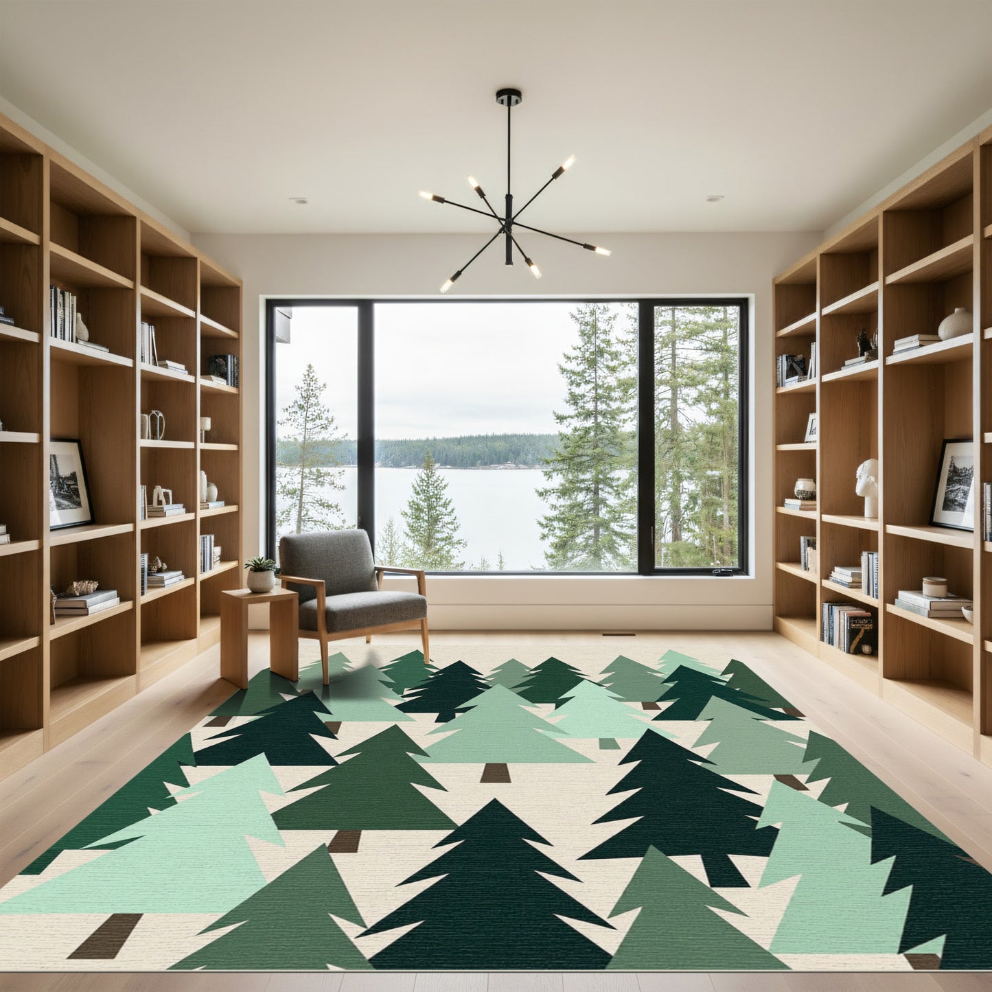 Modern Minimalist Sage Pine Forest Interior Rug