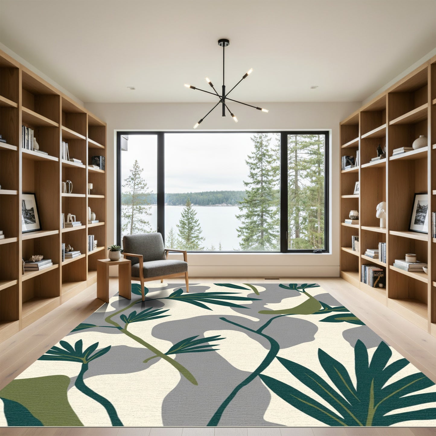 Abstract Green Leaf Organic Shape Rug