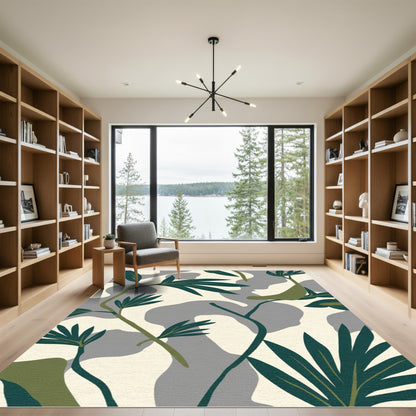 Abstract Green Leaf Organic Shape Rug