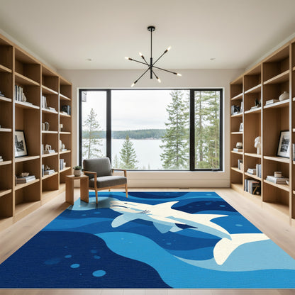 Ocean Blue Wave Shark Art Rug