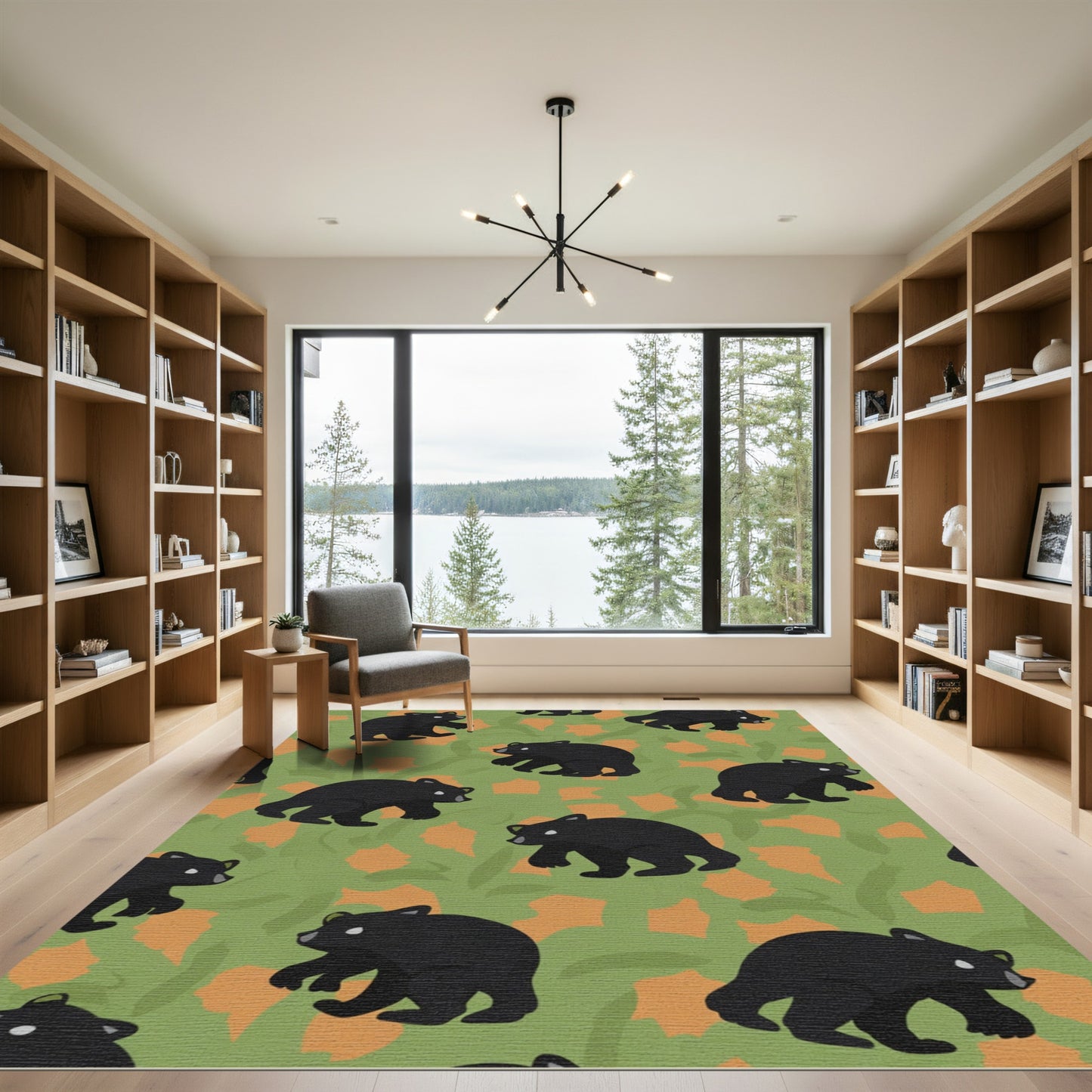 Forest Black Bear Woodland Scene Rug