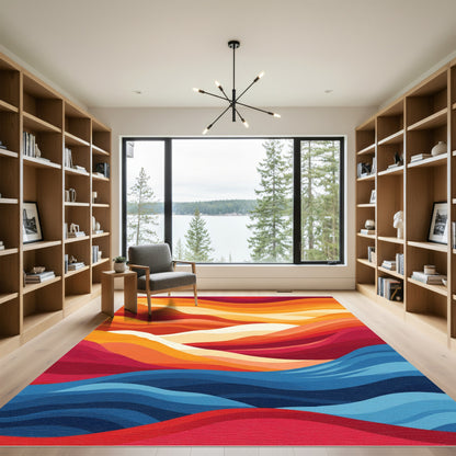 Crimson Abstract Wavy Layers Rug