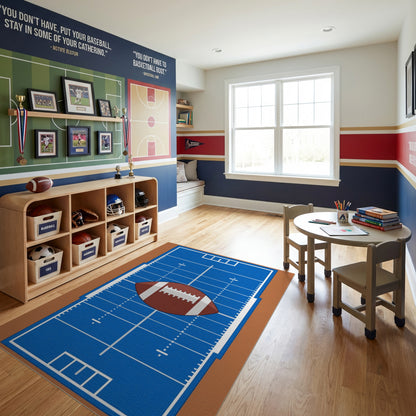 Central Football Blue Field Rug