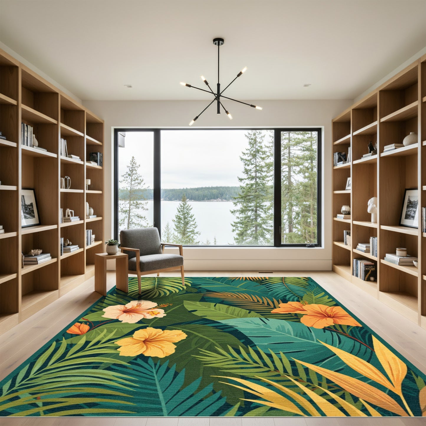 Lush Tropical Hibiscus Leaf Canopy Rug