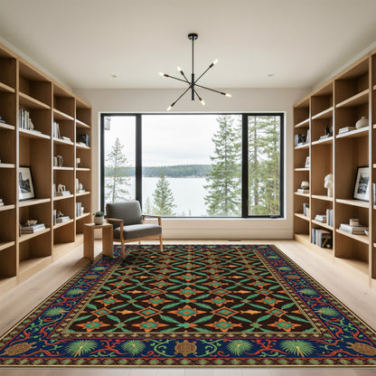 Ornate Teal and Orange Marine Geometric Rug
