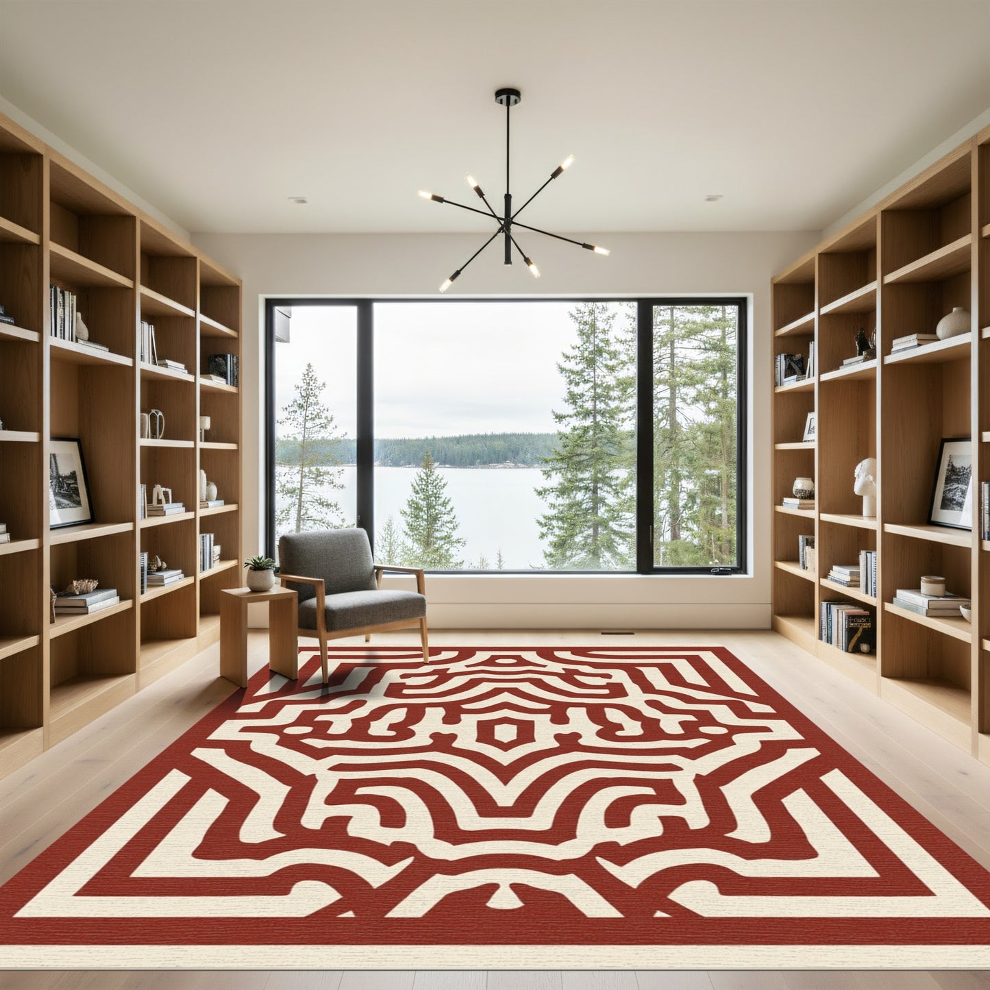Crimson Cream Abstract Labyrinth Rug