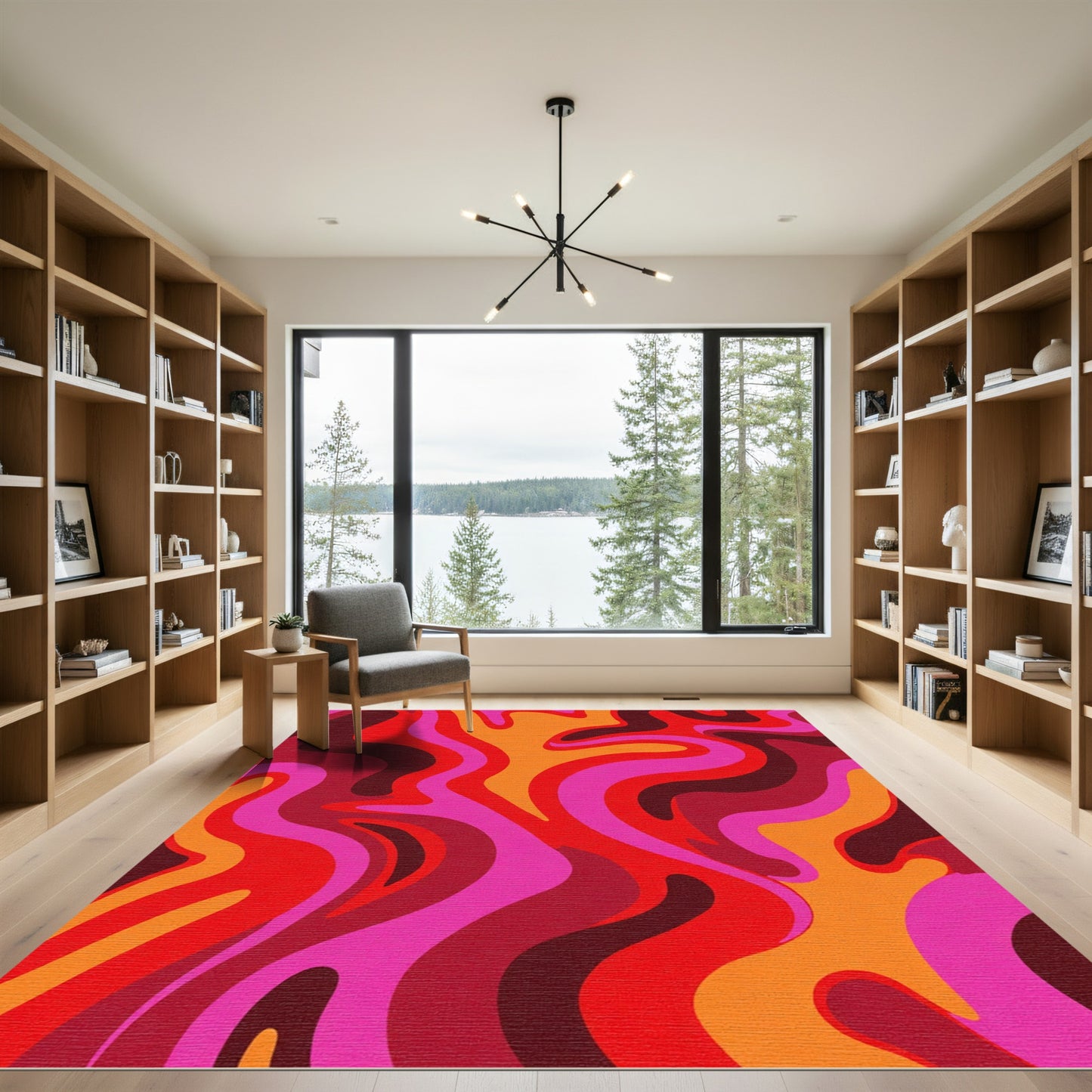 Retro Swirls Pink Orange Red Rug