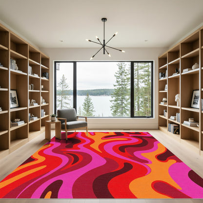 Retro Swirls Pink Orange Red Rug
