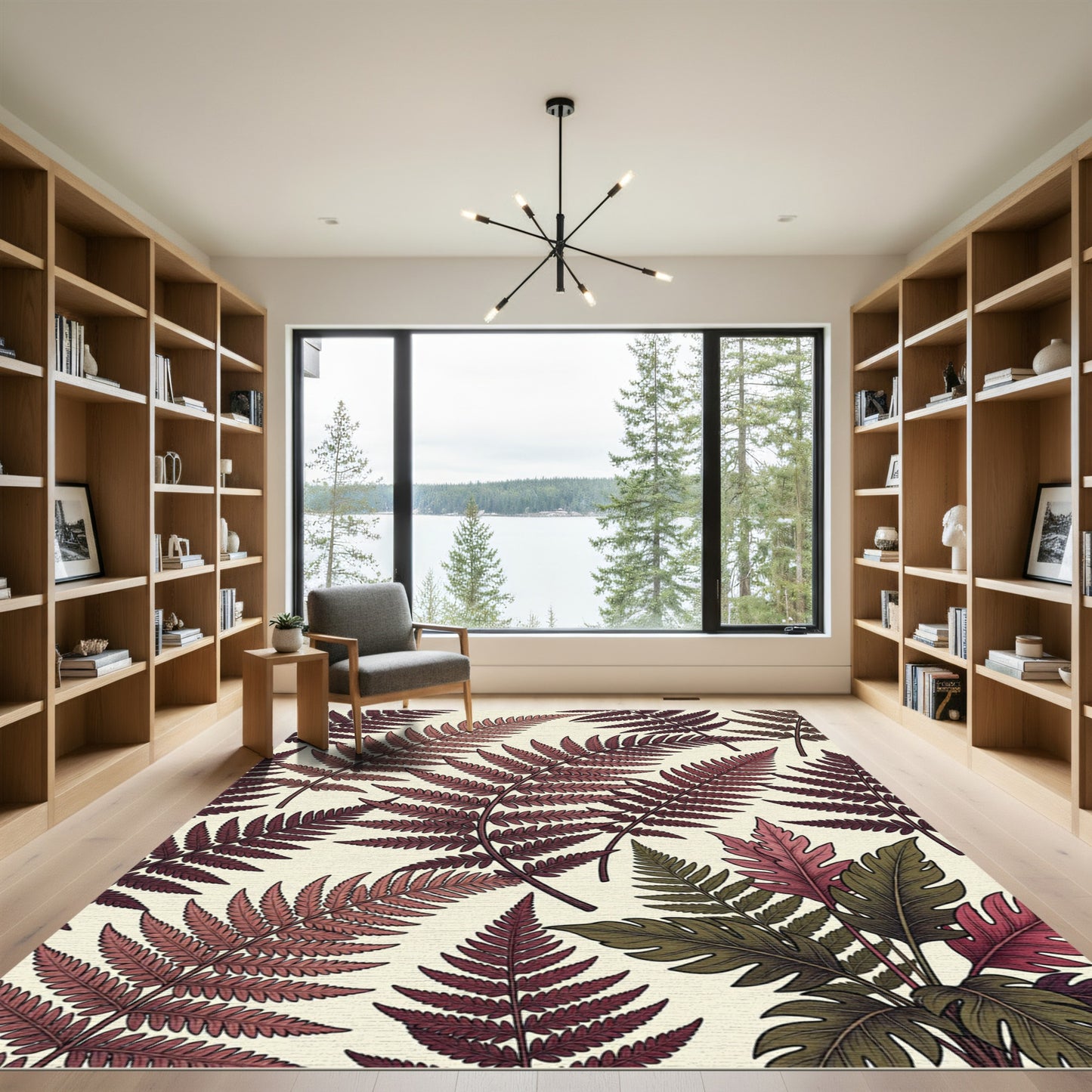 Crimson Fern Leaf Botanic Arrangement Rug
