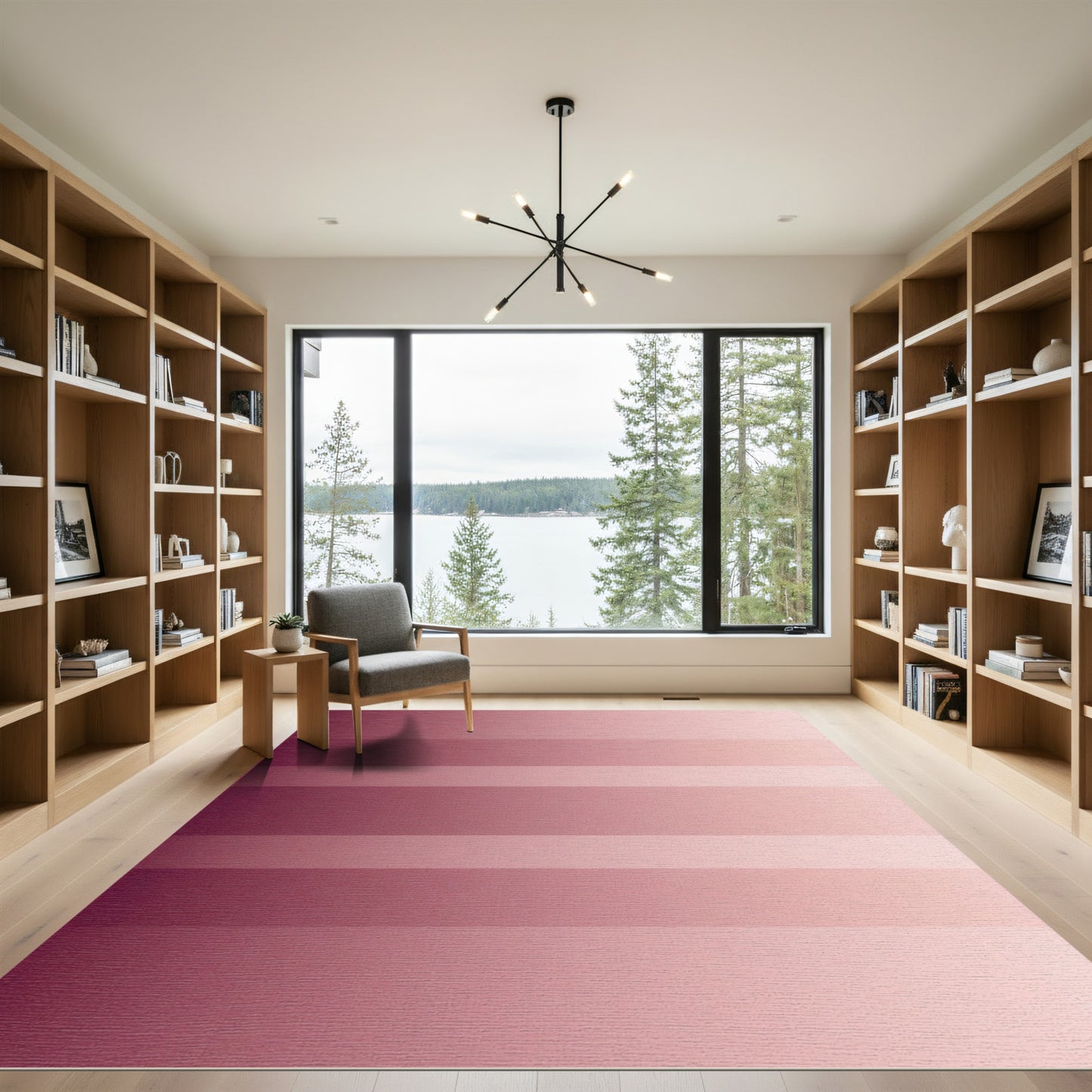 Minimalist Dusty Rose Horizontal Ombre Stripe Rug