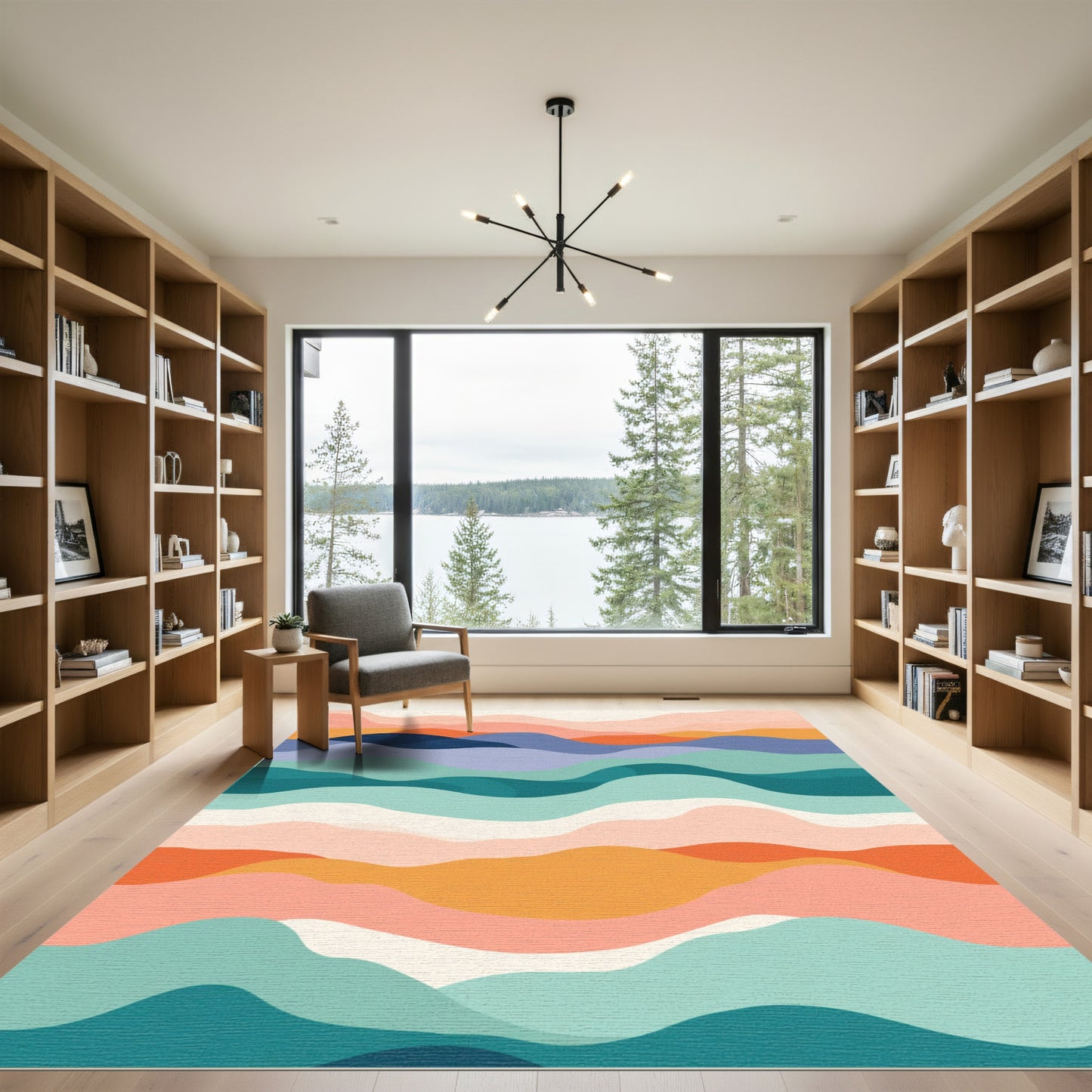 Abstract Wavy Landscape with Coastal Colors Rug