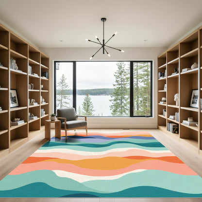 Abstract Wavy Landscape with Coastal Colors Rug