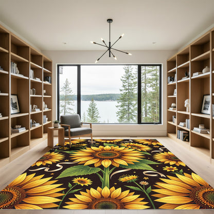 Golden Yellow Sunflower Pattern Rug