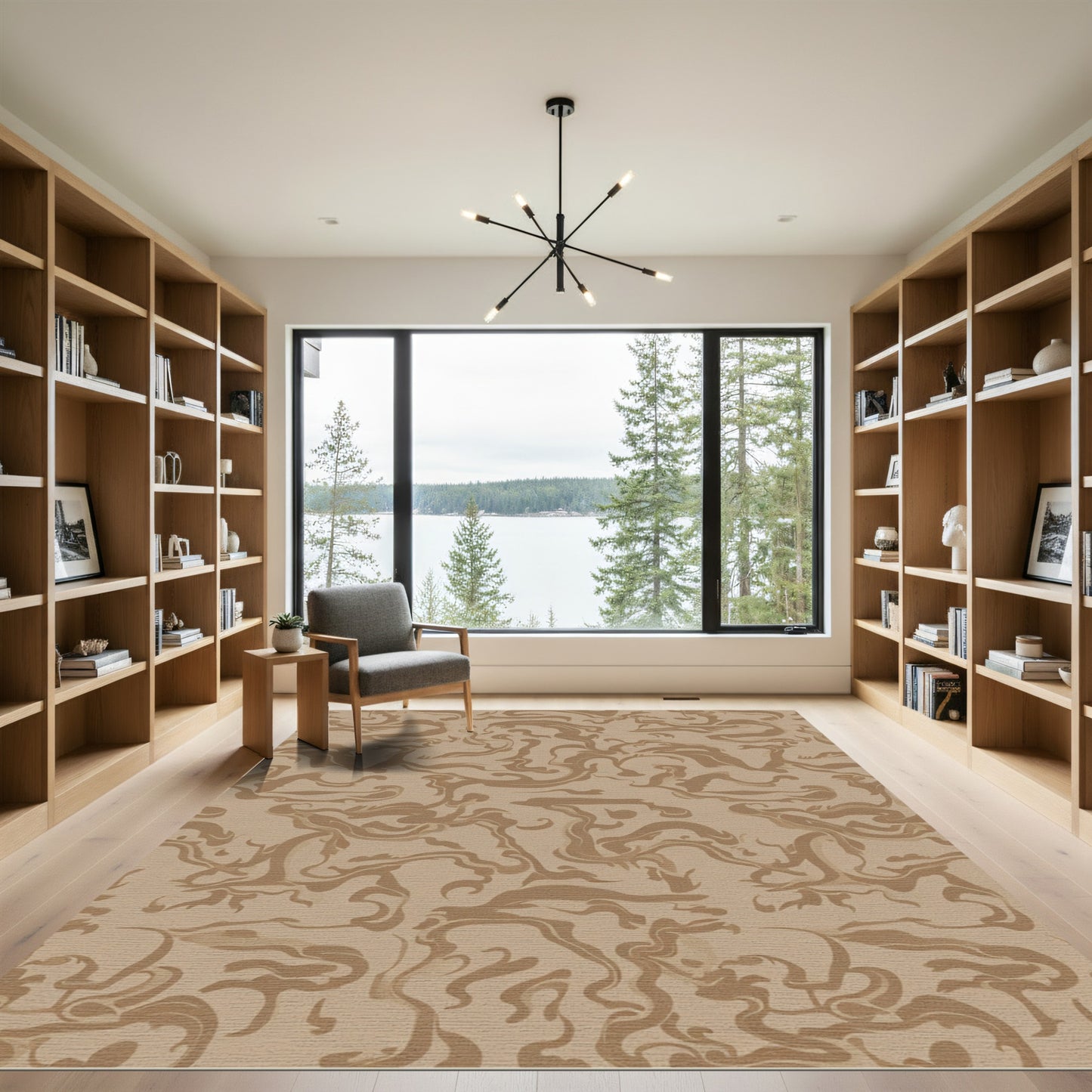 Neutral Tone Swirling Abstract Viscose Rug
