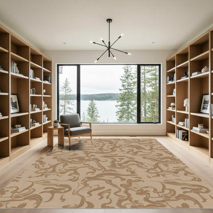Neutral Tone Swirling Abstract Viscose Rug