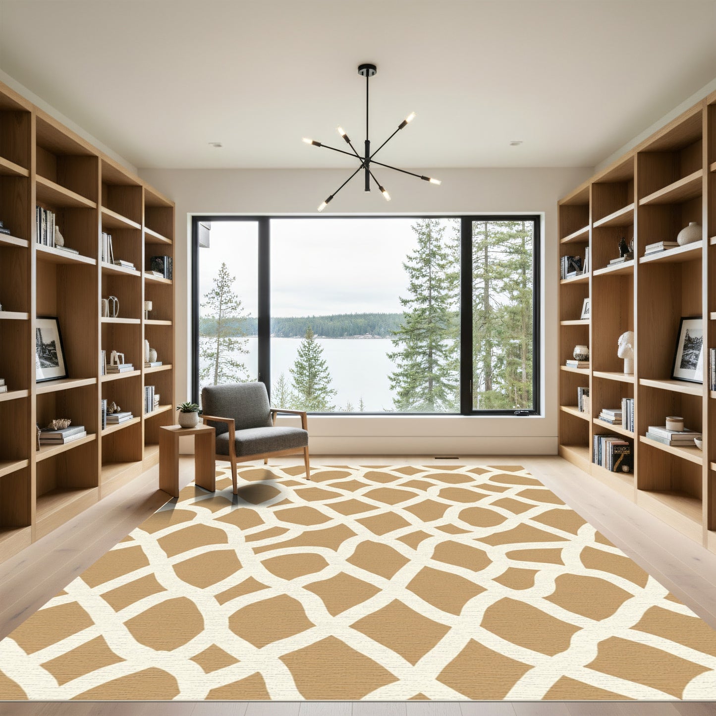 Neutral Tan Abstract Intersecting Lines Rug