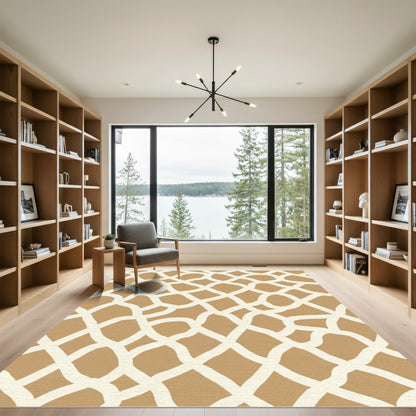 Neutral Tan Abstract Intersecting Lines Rug