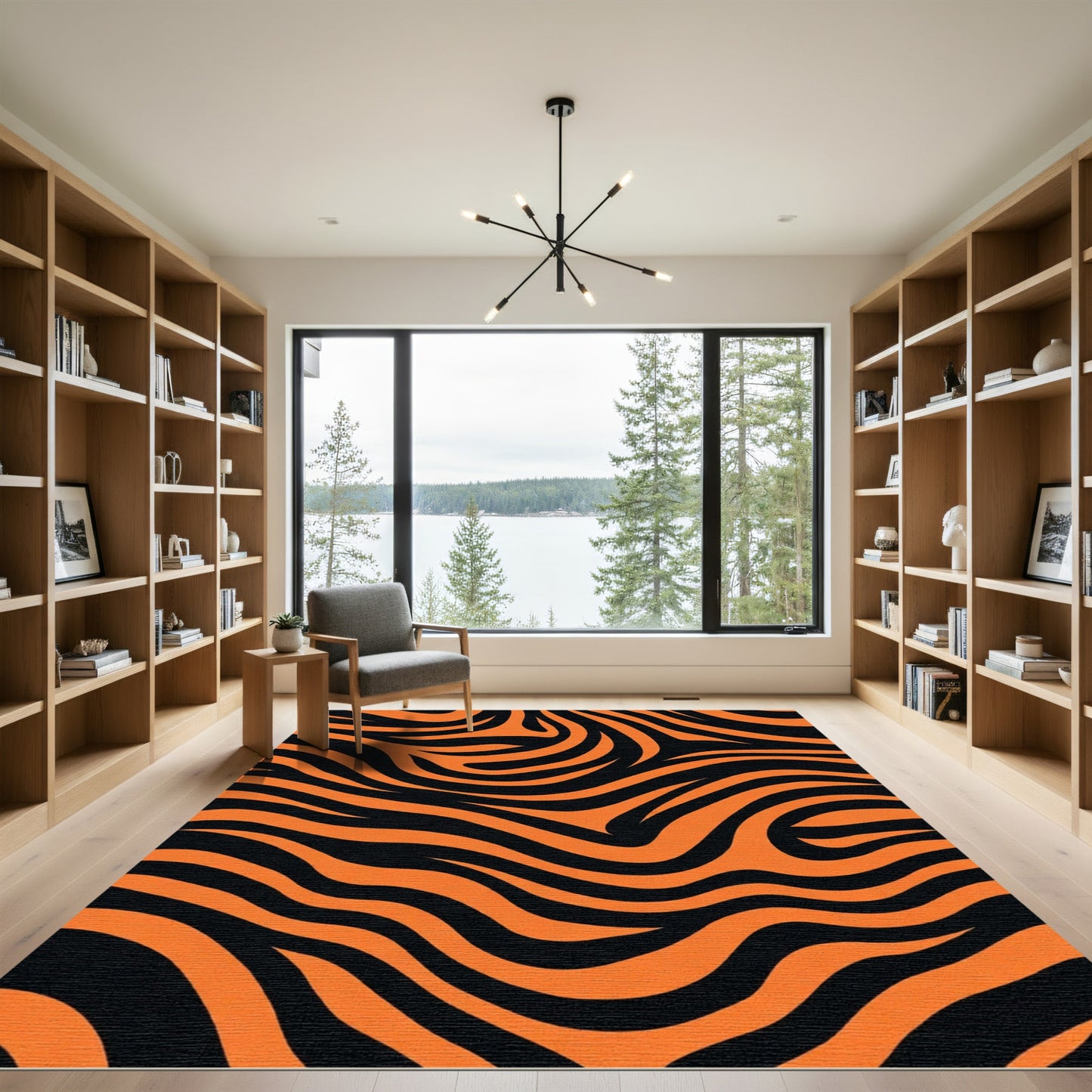 Bold Orange Black Wavy Stripes Rug