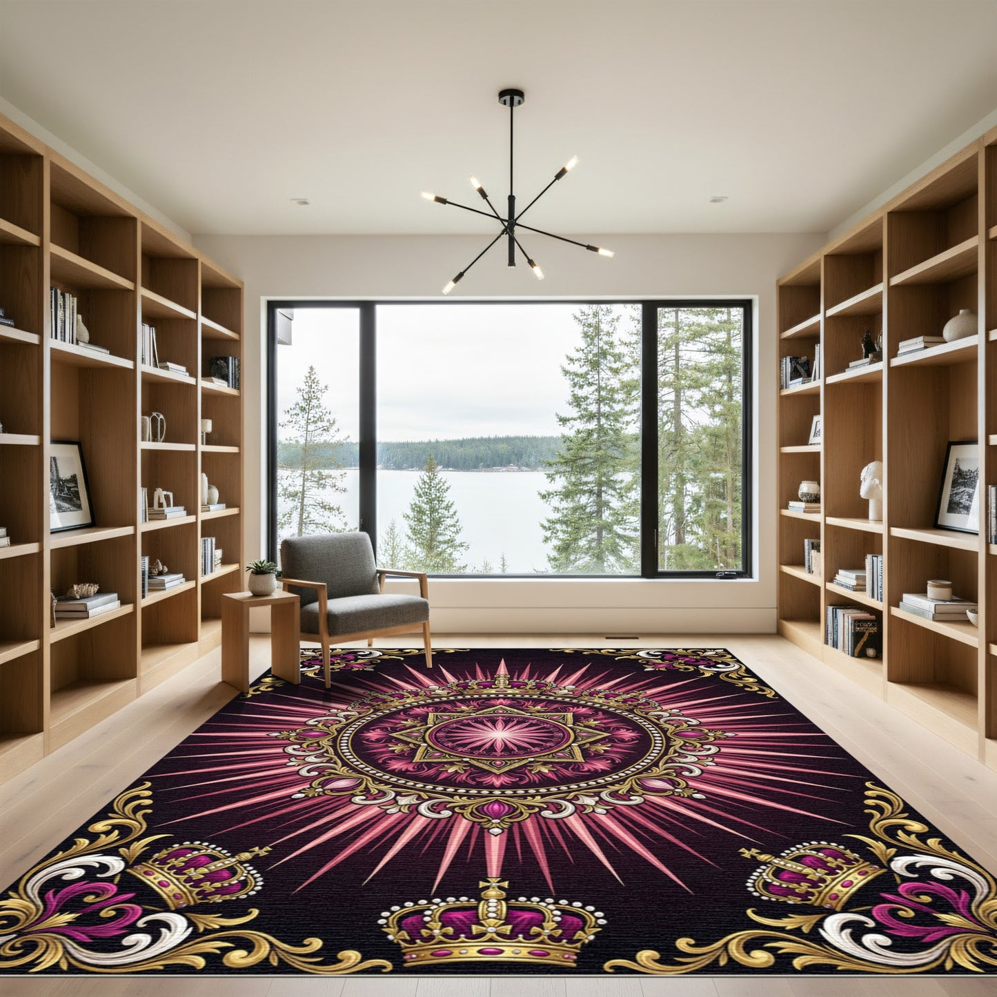 Royal Magenta Sunburst Crown Medallion Rug