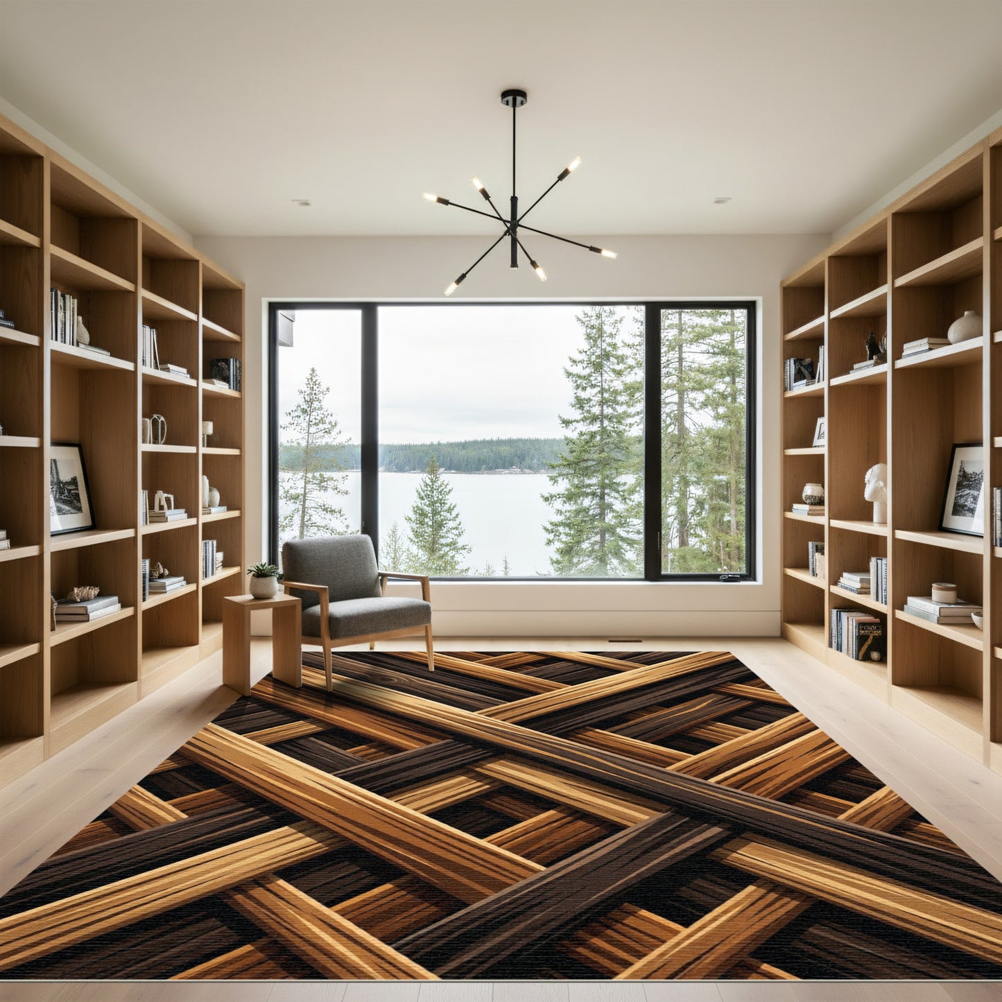 Interwoven Wood Texture Lattice Rug