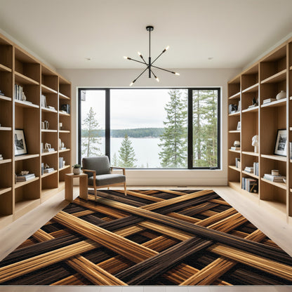 Interwoven Wood Texture Lattice Rug
