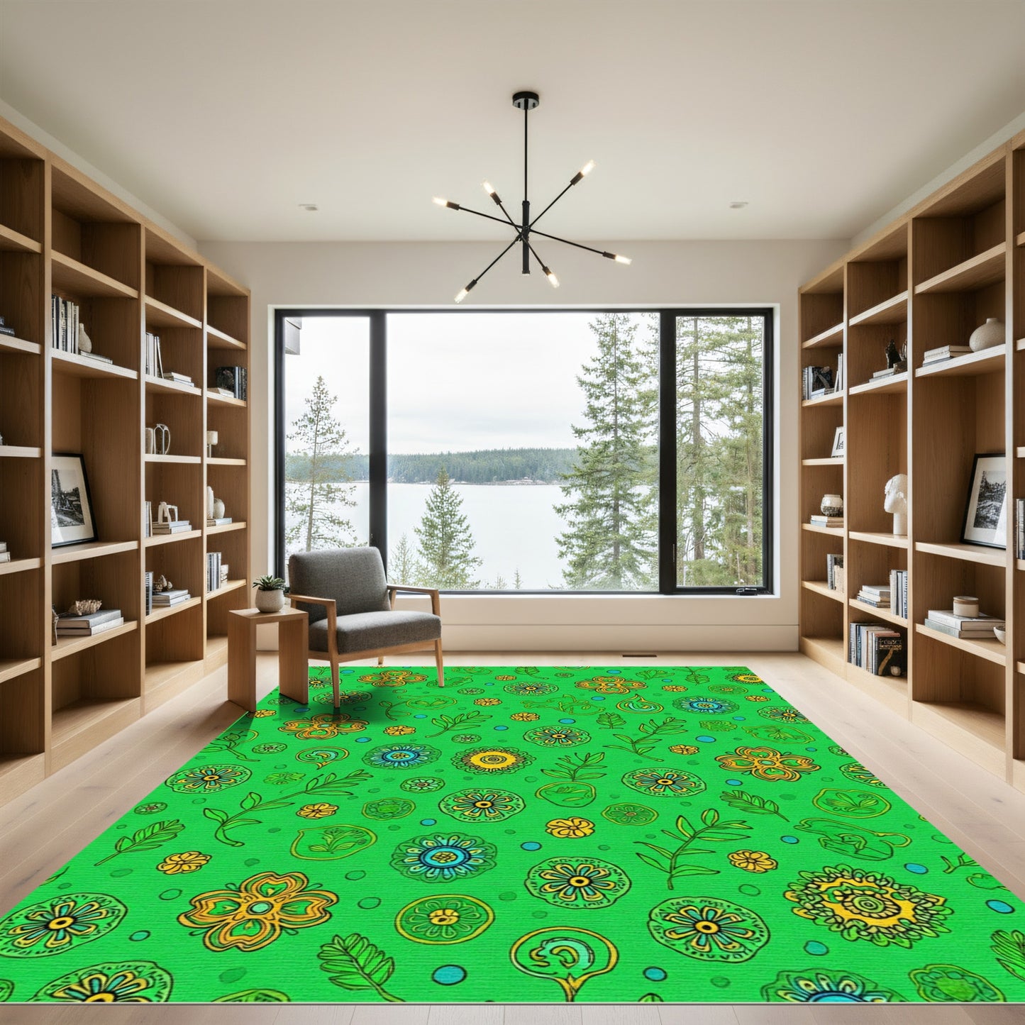 Vibrant Emerald Green Floral Medallion Rug