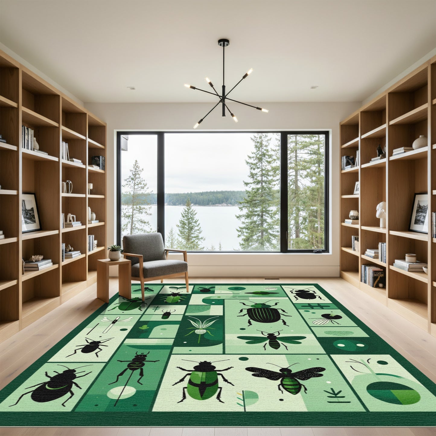 Emerald Green Insect Collage Art Rug