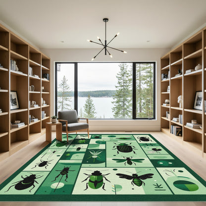 Emerald Green Insect Collage Art Rug