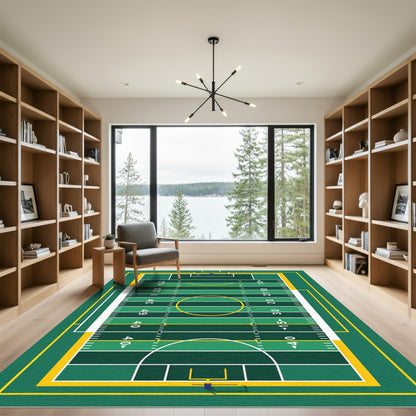 Modern Emerald Football Field Grid Rug