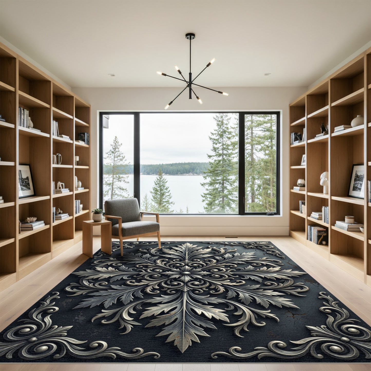 Ornate Antique Silver Botanical Medallion Rug