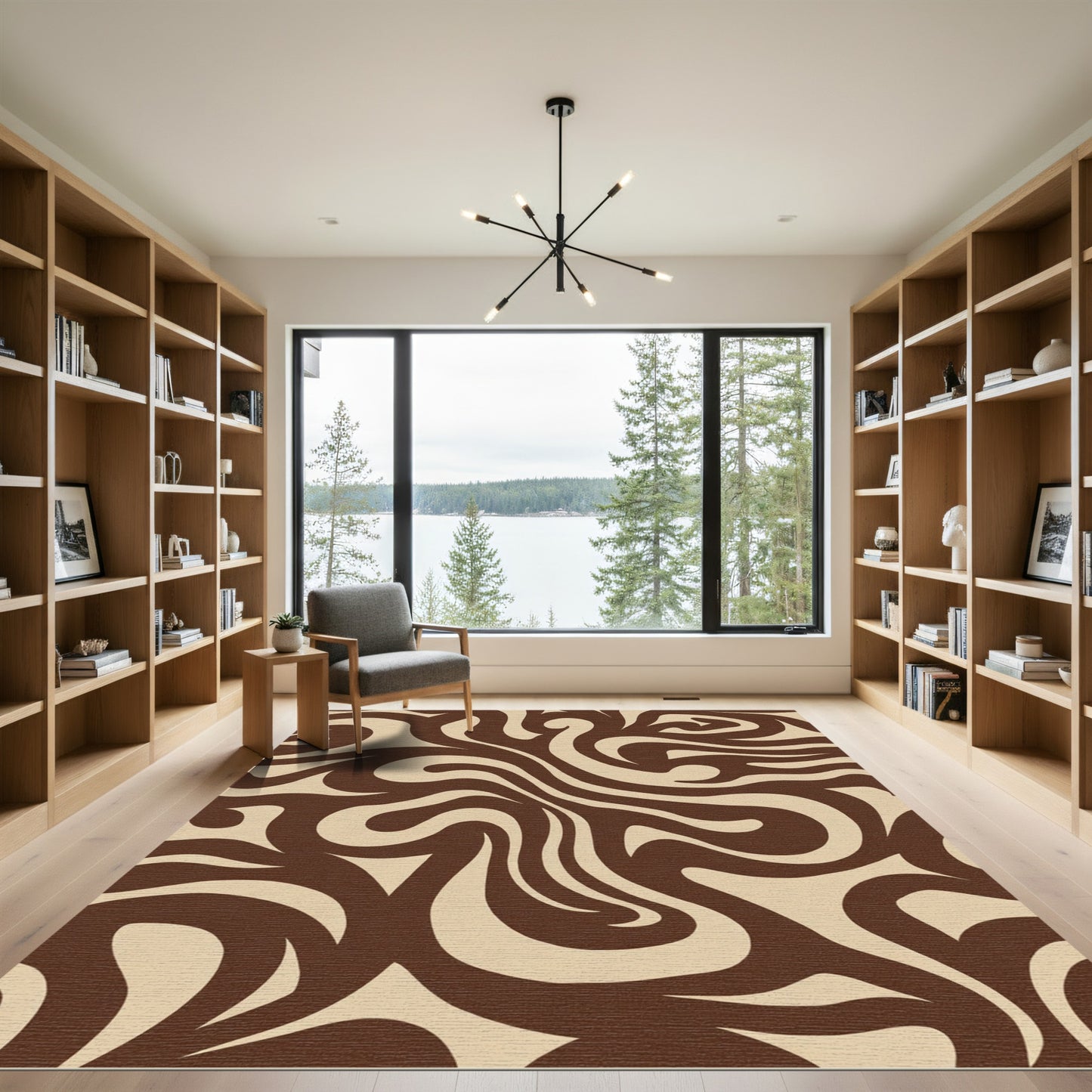 Brown Swirl Abstract Beige Cream Rug