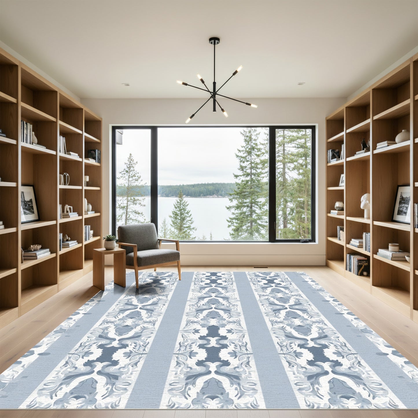 Pale Blue Symmetry Damask Stripes Rug