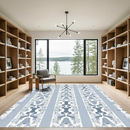 Pale Blue Symmetry Damask Stripes Rug