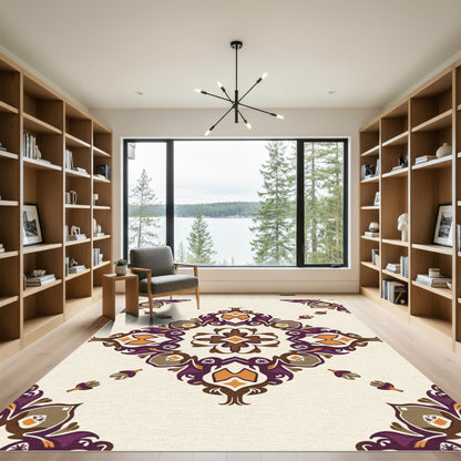 Ornate Plum Ochre Medallion Rug