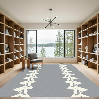 Gray Cream Vertical Cascading Leaf Rug