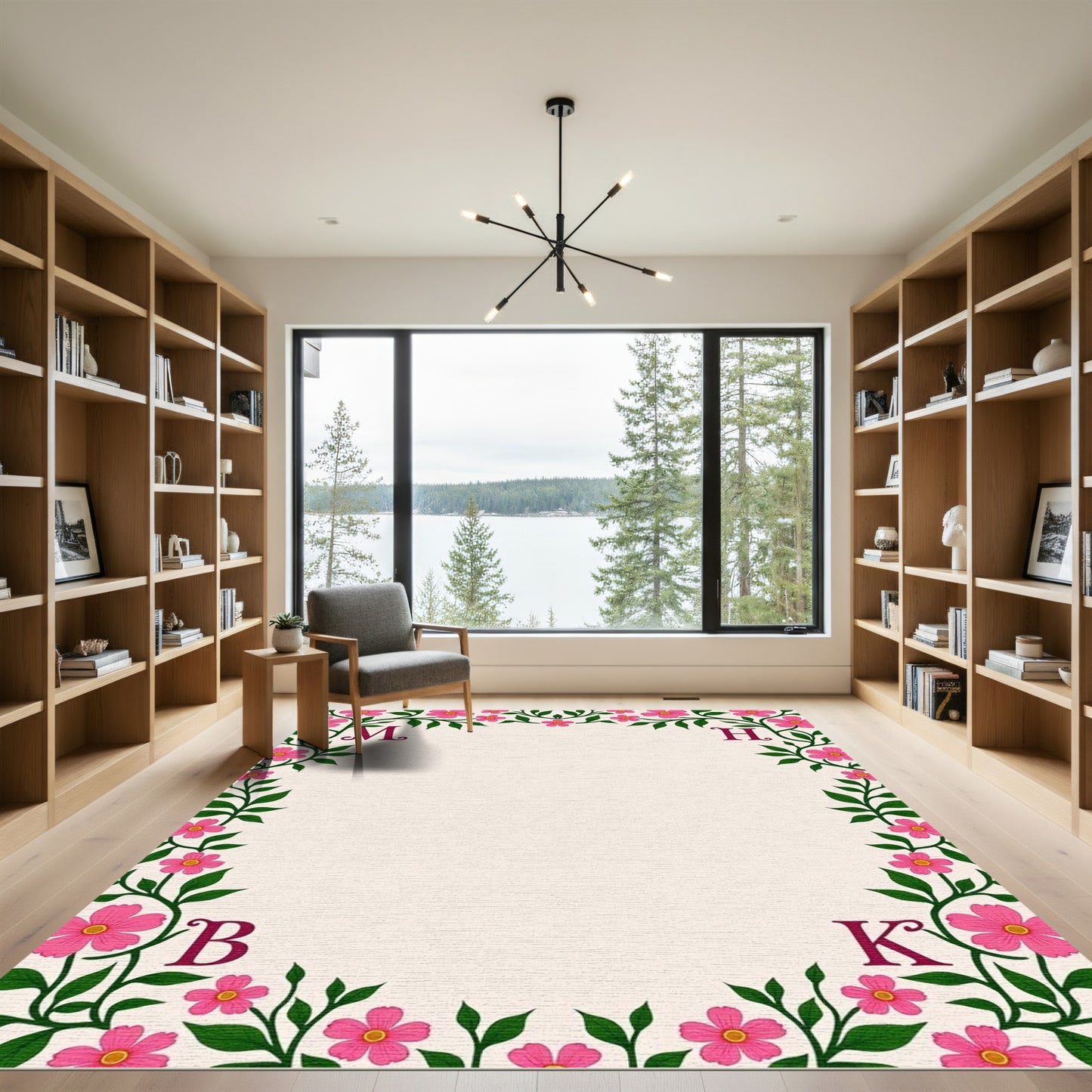 Vibrant Pink Floral Vine Frame Rug