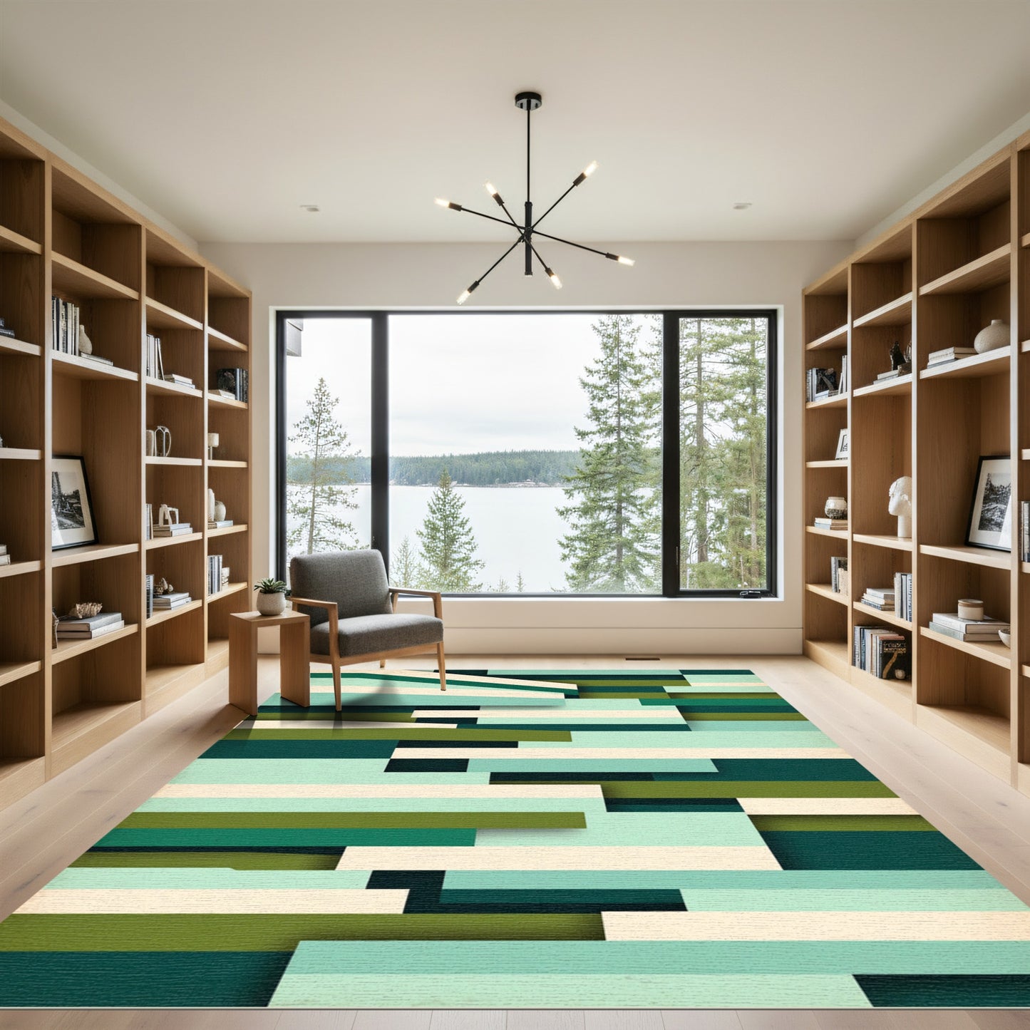 Modern Geometric Sage Green Blocked Rug