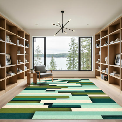 Modern Geometric Sage Green Blocked Rug