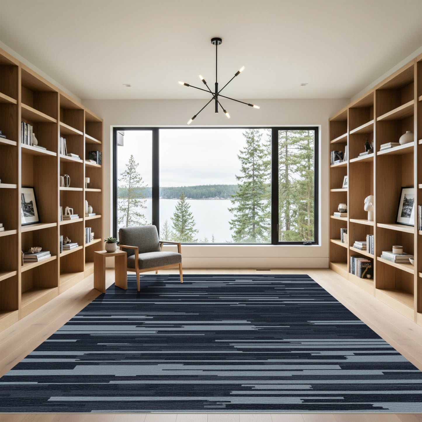 Modern Grey Horizontal Stripe Abstract Rug
