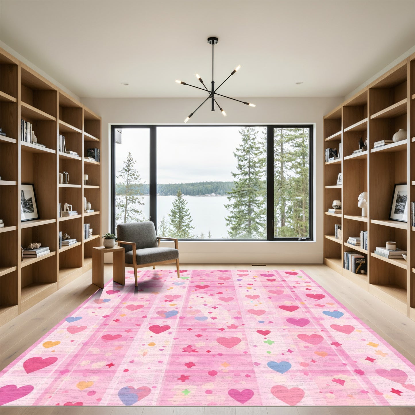 Pink Heart Overlay Plaid Rug