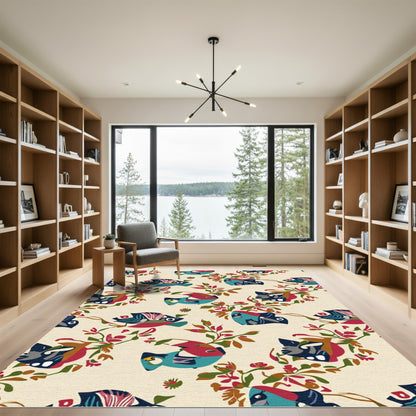 Whimsical Teal Coral Floral Fish Rug