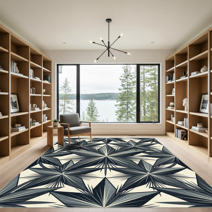 Modern Geometric Starburst Monochrome Rug