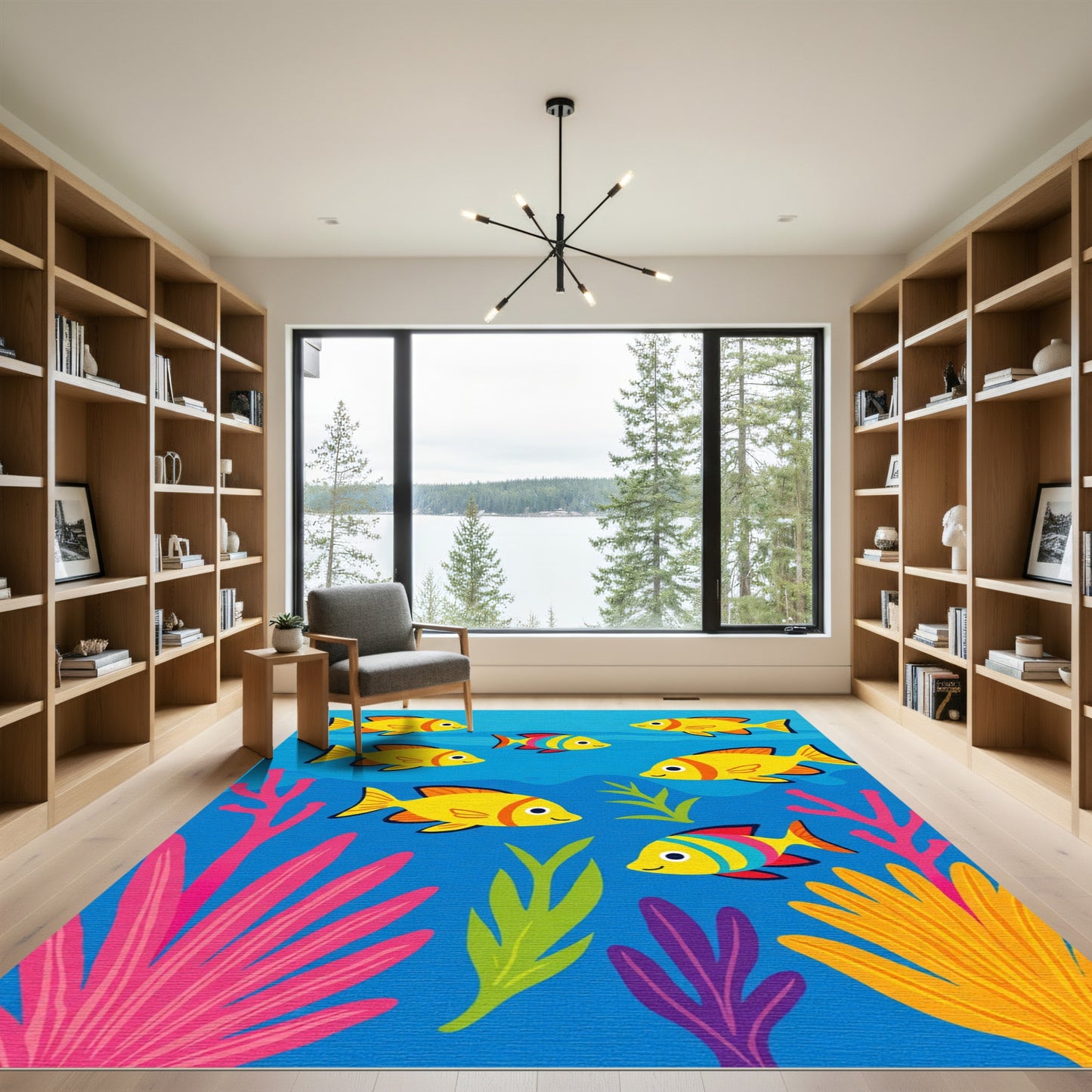 Colorful Schooling Fish Coral Reef Rug