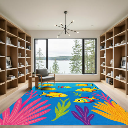 Colorful Schooling Fish Coral Reef Rug