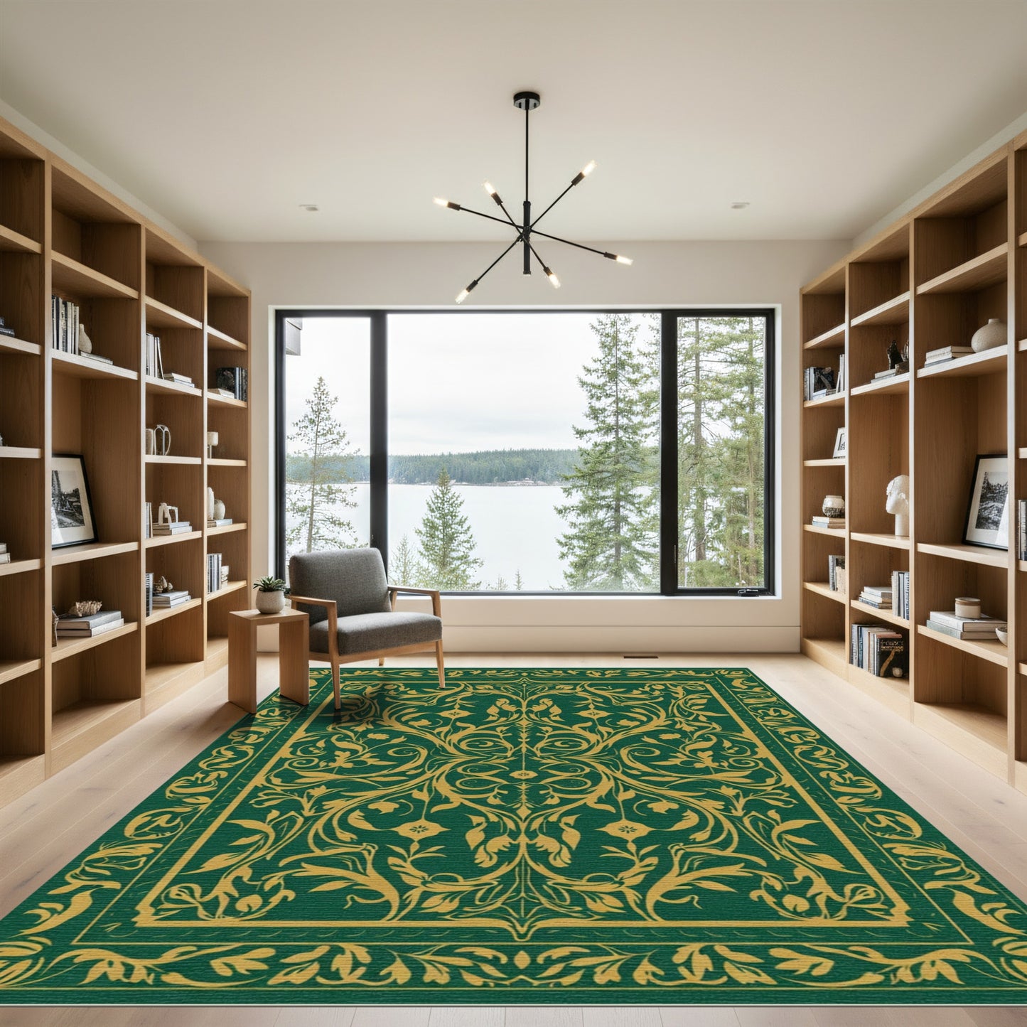 Elegant Gold Floral Vine Scroll Rug